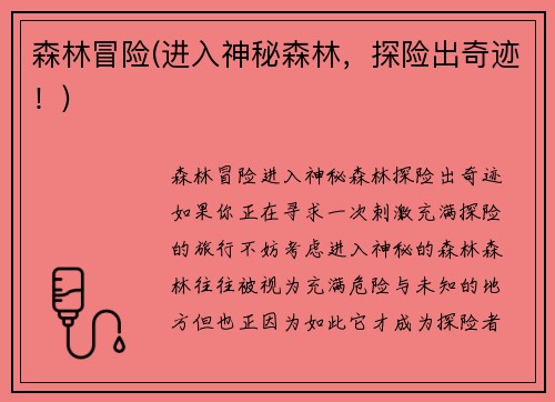 森林冒险(进入神秘森林，探险出奇迹！)